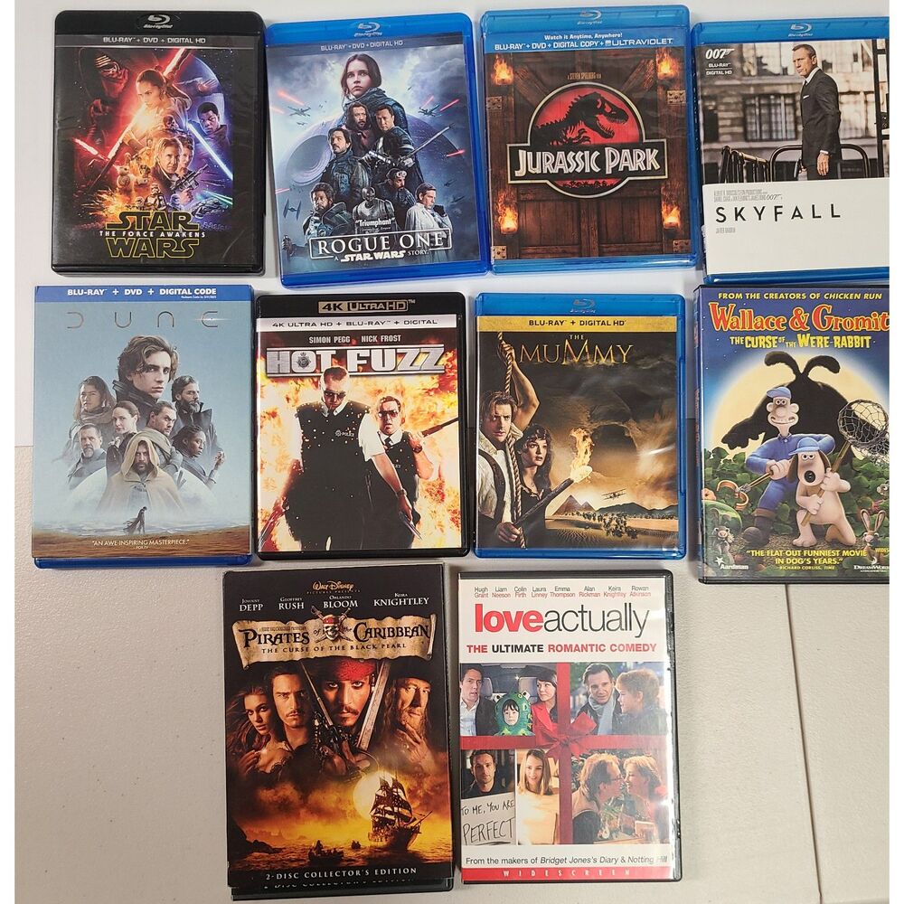 Blockbuster Movie Lot 10 Blu-ray 4K DVD Star Wars Dune Jurassic Park Mummy